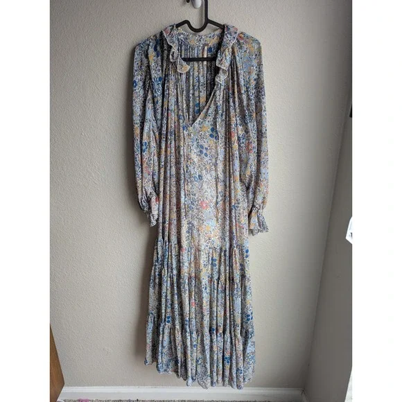 Free People maxi dress size S Feeling Groovy Blue floral boho festival - Picture 3 of 14